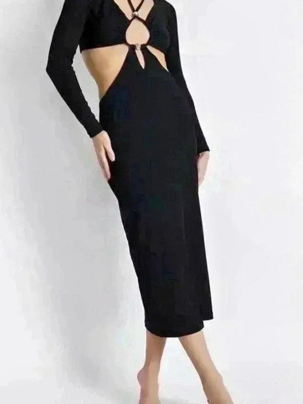 PatBO Knit Cut Out Midi Dress Black Size Large